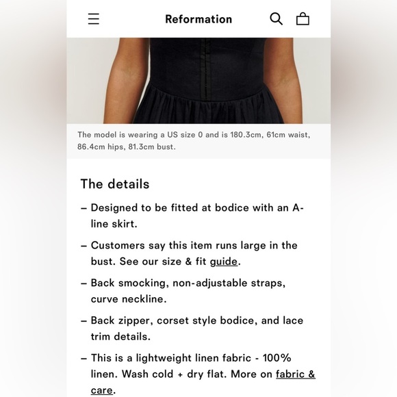 NEW Reformation Tagliatelle Linen Black Midi  Dress Lace Detail | size 2 - Picture 10 of 14